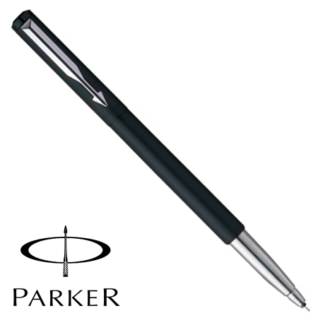 PARKER VECTOR MATTE BLACK CHROME TRIM ROLLER BALL PEN – INK COLOR – BLUE
