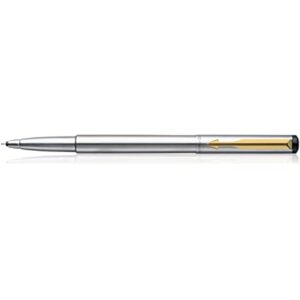 PARKER VECTOR STAINLESS STEEL GOLD TRIM ROLLER BALL PEN - INK COLOR - BLUE