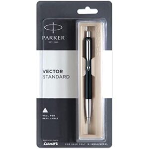 PARKER VECTOR STANDARD BALL PEN REFILLABLE CHROME TRIM- INK COLOR – BLUE