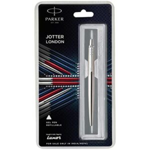 PARKER JOTTER LONDON STAINLESS STEEL TRIM BALL PEN, STEEL -INK COLOR – BLUE