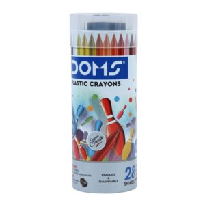 DOMS PLASTIC CRAYON 28 SHADES ROUND TIN