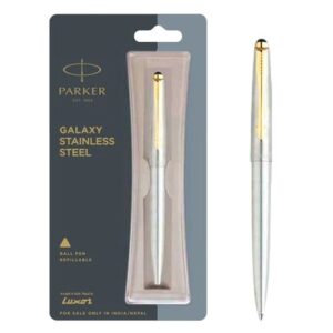 PARKER GLAXY STAINLESS STEEL GOLD TRIM BALL PEN – INK COLOR – BLUE