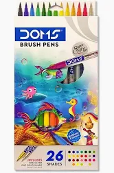 DOMS MULTICOLOR 26 SHADES BRUSH PEN SET INCLUDES OLD & SILVER